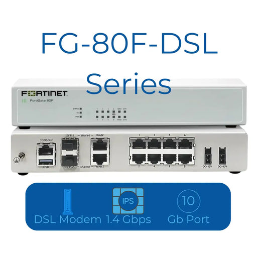 FortiGate FG-80F-DSL-BDL-809-12 Hardware plus FortiCare Premium and FortiGuard Enterprise Protection Fortinet Firewall