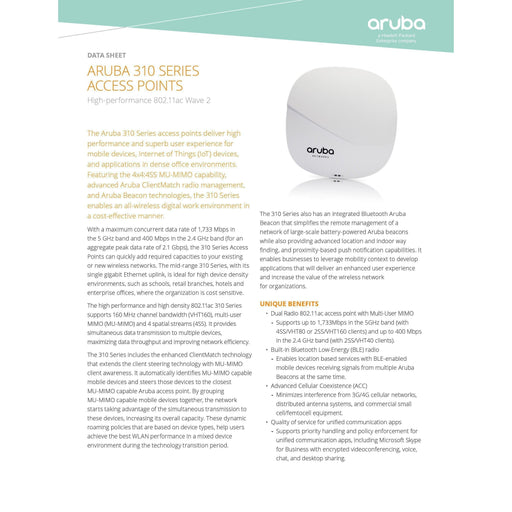 Aruba Jw797A Ap-310 Series Wireless Indoor Access Point