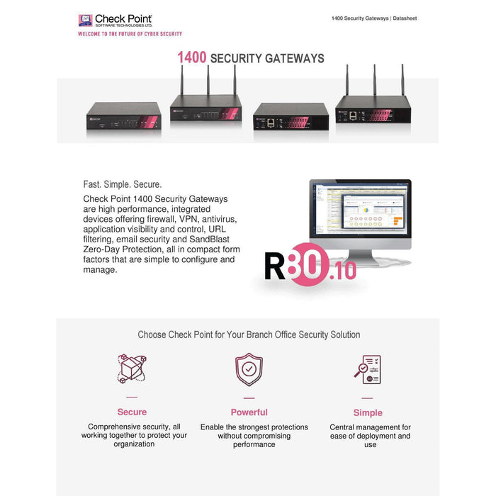 Checkpoint 1430 Cpap-Sg1430-Ngtp 6-Port Lan Firewall Security Gateway
