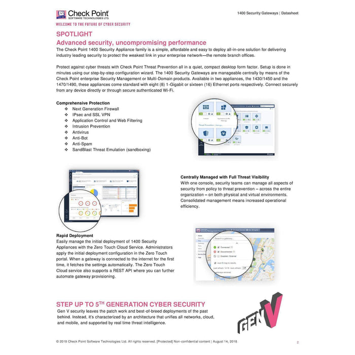 Checkpoint 1430 Cpap-Sg1430-Ngtp 6-Port Lan Firewall Security Gateway