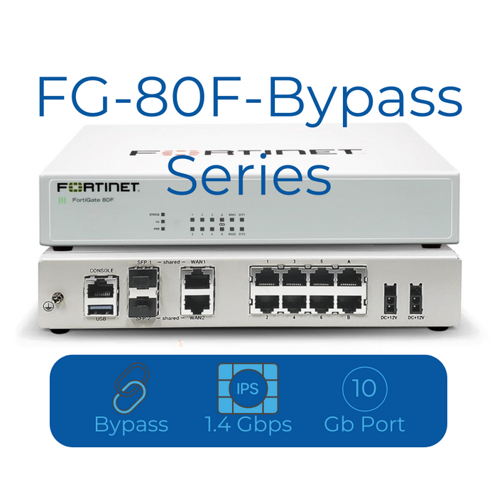 FortiGate FG-80F-BYPASS-BDL-809-12 Hardware plus FortiCare Premium and FortiGuard Enterprise Protection Fortinet
