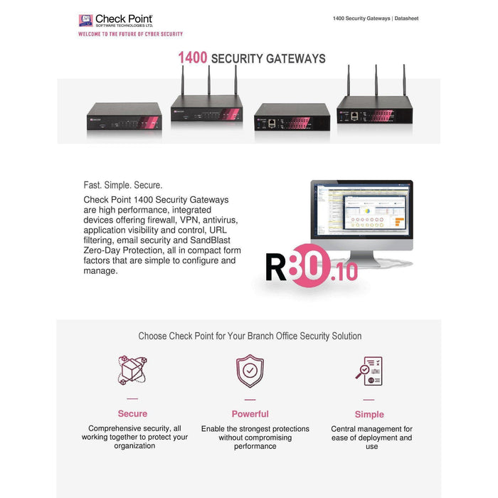 New Checkpoint 1490 Cpap-Sg1490-Ngtp 6-Port Lan Firewall Security Gateway