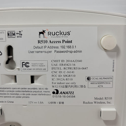 Ruckus 901-R510-Us00 Zoneflex 802.11Ac Wave 2 2X2:2 Smart Wi-Fi Access Point Wireless