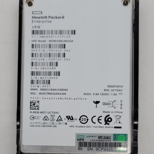 Hpe P07442-004 Mo003200jwuga 3.2tb Sas Ssd Drive With Caddy