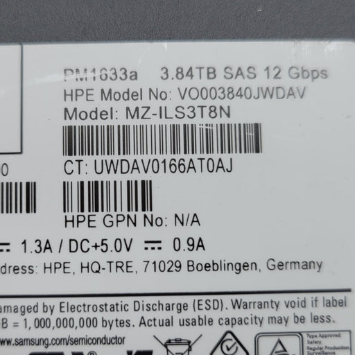 Hpe Vo003840jwdav 3.84tb 12gbps Sas Ssd With Caddy - Server
