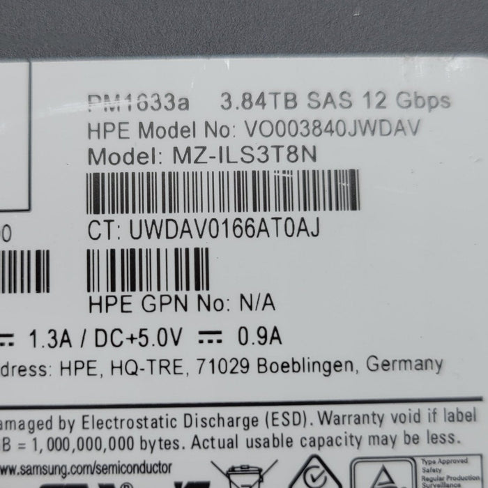 Hpe Vo003840jwdav 3.84tb 12gbps Sas Ssd With Caddy - Server