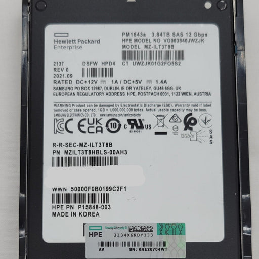 Hpe Vo003840jwzjk G8-g10 3.84tb Sas 12g Ds Ssd Drive With